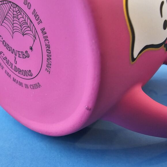Hot Pink Ghost Halloween Mug Soft Touch Bats Bows Cobwebs & Cauldrons Coffee Cup - Picture 14 of 14